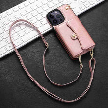 Load image into Gallery viewer, Organ Card Pack Leather iPhone Case, Rose Gold Overall View