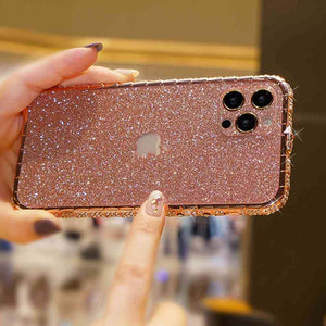 Apple iPhone Cases Snake Button Diamond Metal Bumper With Glitter Screen Protector Protective Cover