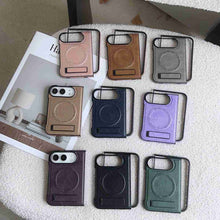 Load image into Gallery viewer, Leather MageSafe Holder Case for iPhone Samsung Google Fold and Flip Phone