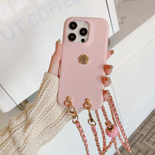 Load image into Gallery viewer, Handmade Camellia Adjustable Lanyard iPhone Leather Case, Pink