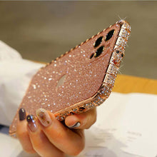 Load image into Gallery viewer, Snake Button Metal Bumper Glitter Screen Protector iPhone Case, Top View