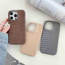 Load image into Gallery viewer, Lizard PU Leather iPhone Case, Brown Grey Gold Display