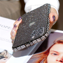 Load image into Gallery viewer, Snake Button Metal Bumper Glitter Screen Protector iPhone Case, Black