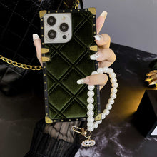 Load image into Gallery viewer, Velvet Grid Pearl Bracelet iPhone Case, Green+Pearl Bracelet