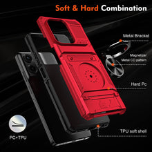 Load image into Gallery viewer, Red and black phone case with features highlighted on a dark background