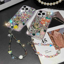 Load image into Gallery viewer, Handmade Peacock Diamond iPhone Case With Bracelet, Pink and Purple