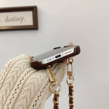 Load image into Gallery viewer, Handmade Camellia Adjustable Lanyard iPhone Leather Case, Bottom View