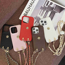 Load image into Gallery viewer, Handmade Camellia Adjustable Lanyard iPhone Leather Case, 5 Colors Show