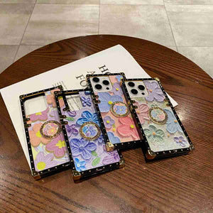 iPhone Case Straight Edge Painting Flower Holder Cover