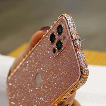 Load image into Gallery viewer, Snake Button Metal Bumper Glitter Screen Protector iPhone Case, Top View 1