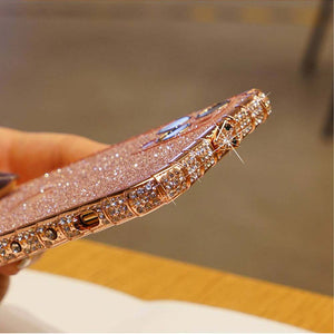 Snake Button Metal Bumper Glitter Screen Protector iPhone Case, Top and Side View
