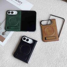 Load image into Gallery viewer, Leather MageSafe Holder Case for iPhone Samsung Google Fold and Flip Phone