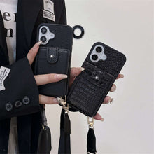 Load image into Gallery viewer, Flip Up and Down Card Bag With Adjustable Lanyard iPhone Case, Lychee and Crocodile Case Display