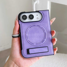 Load image into Gallery viewer, Leather MageSafe Holder Case for iPhone Samsung Google Fold and Flip Phone