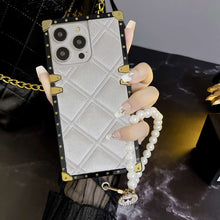 Load image into Gallery viewer, Velvet Grid Pearl Bracelet iPhone Case, White+Pearl Bracelet