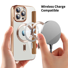 Load image into Gallery viewer, MagSafe Leather Flip iPhone Case Transparent Electroplated Magnetic Cover