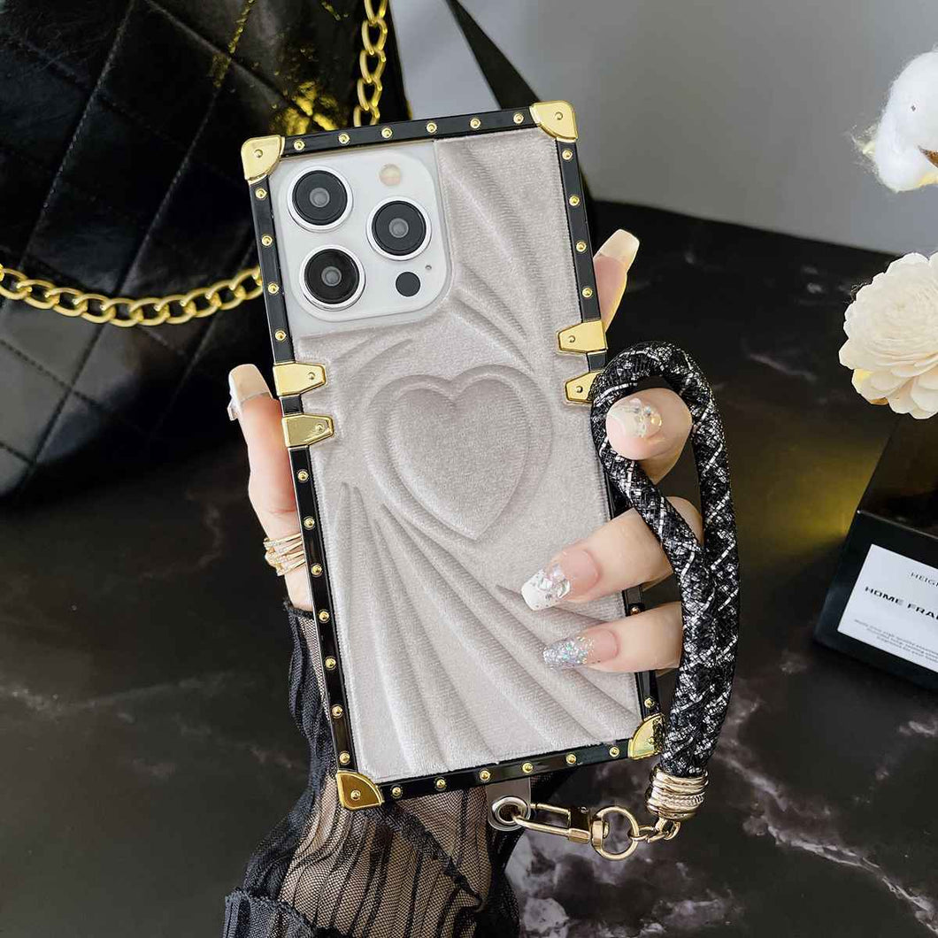 Velvet Love With Hand Rope iPhone Case, White+Hand Rope