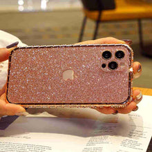 Load image into Gallery viewer, Snake Button Metal Bumper Glitter Screen Protector iPhone Case, Pink Display
