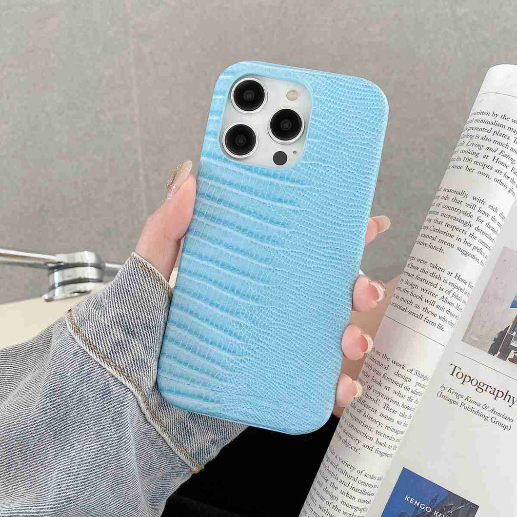 Lizard PU Leather iPhone Case, Light Blue