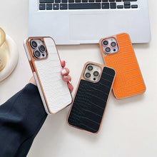 Load image into Gallery viewer, Luxury Crocodile iPhone Case, Black White Orange Display