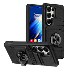 Load image into Gallery viewer, Card Slot Finger Ring Holder Samsung Case, Black