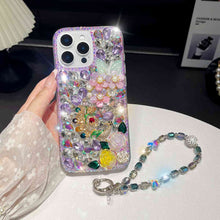 Load image into Gallery viewer, Handmade Peacock Diamond iPhone Case With Bracelet, Purple + Bracelet