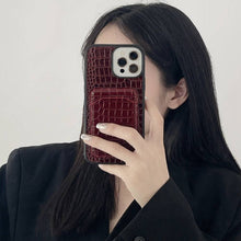 Load image into Gallery viewer, Crocodile Card Slot iPhone Case, Wine Red Display