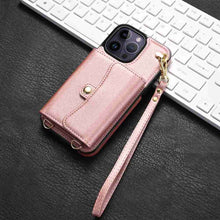 Load image into Gallery viewer, Organ Card Pack Leather iPhone Case, Rose Gold With Short Lanyard
