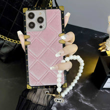 Load image into Gallery viewer, Velvet Grid Pearl Bracelet iPhone Case, Pink+Pearl Bracelet 1