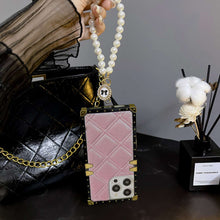 Load image into Gallery viewer, Velvet Grid Pearl Bracelet iPhone Case, Pink+Pearl Bracelet