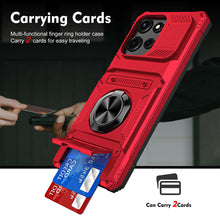 Load image into Gallery viewer, Red phone case with card holder feature, showing two cards inside.