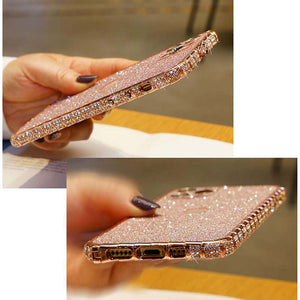 Snake Button Metal Bumper Glitter Screen Protector iPhone Case, Side and Bottom View