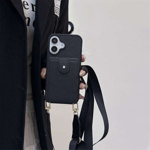 Flip Up and Down Card Bag With Adjustable Lanyard iPhone Case, Cross Pattern Case In Hand Show