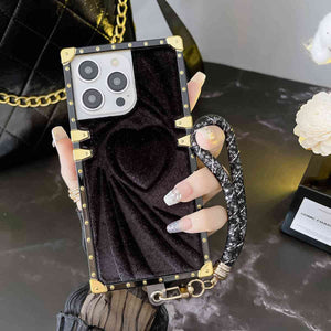 Velvet Love With Hand Rope iPhone Case, Black+Hand Rope