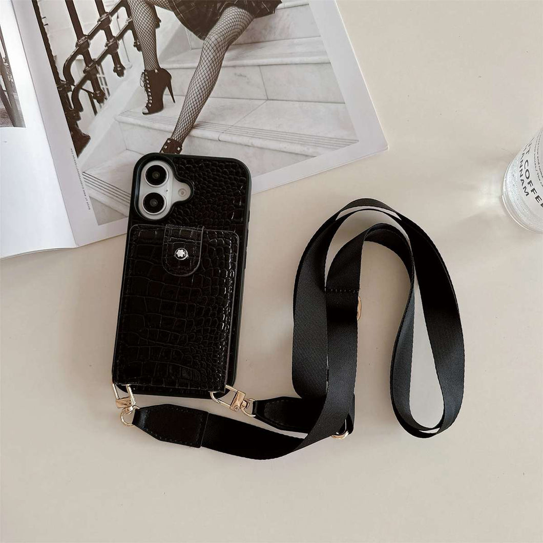 Flip Up and Down Card Bag With Adjustable Lanyard iPhone Case, Crocodile Case