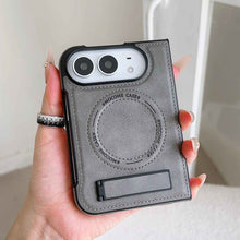 Load image into Gallery viewer, Leather MageSafe Holder Case for iPhone Samsung Google Fold and Flip Phone