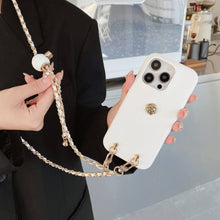 Load image into Gallery viewer, Handmade Camellia Adjustable Lanyard iPhone Leather Case, Model Show White