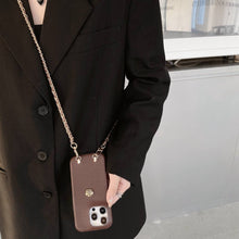 Load image into Gallery viewer, Handmade Camellia Adjustable Lanyard iPhone Leather Case, Brown