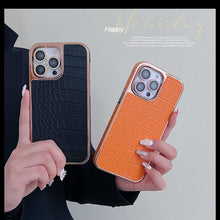 Load image into Gallery viewer, Luxury Crocodile iPhone Case, Black Orange View