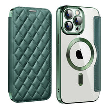 Load image into Gallery viewer, MagSafe Leather Flip iPhone Case Transparent Electroplated Magnetic Cover