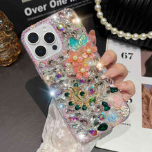 Load image into Gallery viewer, Handmade Peacock Diamond iPhone Case With Bracelet,  Pink