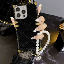 Load image into Gallery viewer, Velvet Grid Pearl Bracelet iPhone Case, Black+Pearl Bracelet