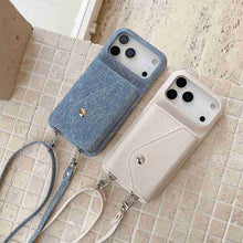 Load image into Gallery viewer, Jeans Organ Bag Lanyard iPhone Case,  Blue White Real Shot
