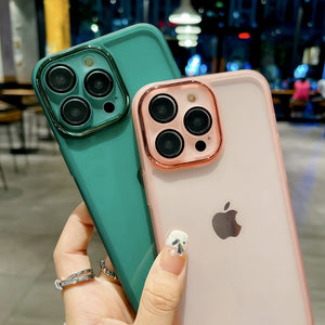 HD Lens Protector iPhone Case, Green and Pink View