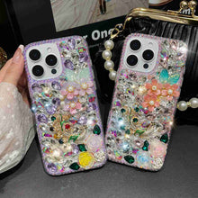Load image into Gallery viewer, Handmade Peacock Diamond iPhone Case With Bracelet, Overall View
