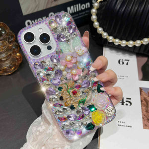 Handmade Peacock Diamond iPhone Case With Bracelet, Purple