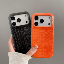 Load image into Gallery viewer, Gradient Crocodile Leather iPhone Case, Black &amp; Orange
