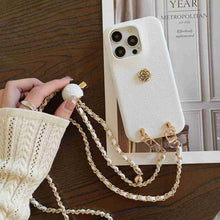 Load image into Gallery viewer, Handmade Camellia Adjustable Lanyard iPhone Leather Case, White