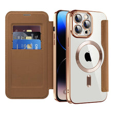 Load image into Gallery viewer, MagSafe Leather Flip iPhone Case Transparent Electroplated Magnetic Cover