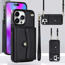 Load image into Gallery viewer, Organ Card Pack Leather iPhone Case, Black Overall View
